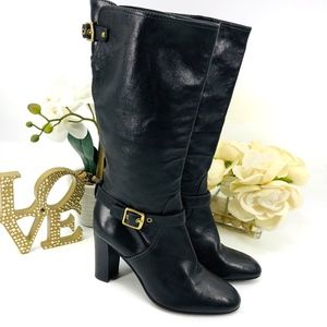 Coach Leather Buckle Heels Boots